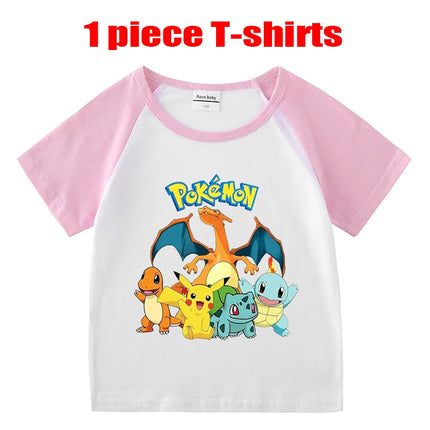 1/2 Pieces Pokemon Cartoon Tees For Boys Clothing Summer Children 100% cotton Short Sleeve T-shirts Printed T-shirt for girls