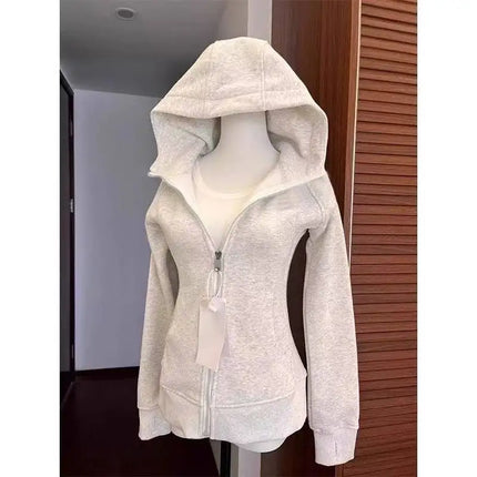 Slim Fit Yoga Sweatirt Jaet Women's Sle Autumn Winter Hooded Sportswear Cardigan Waist Cinched Long Sve Zipper