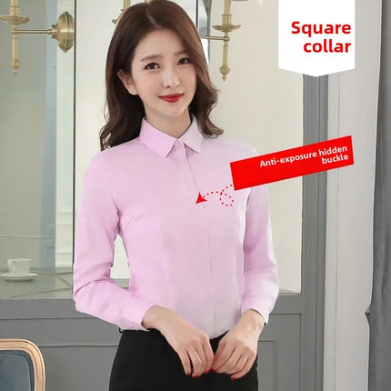 Women's Long Sleeve Anti-Light Shirt Spring Summer Workwear Professional Korean Style plus Size Uniform Button down Dress