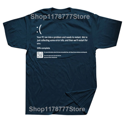 Funny Blue Screen of Death Geek Halloween Party Graphic T-shirts Men Fashion Casual Tshirt 100% Cotton Loose Oversized T Shirt
