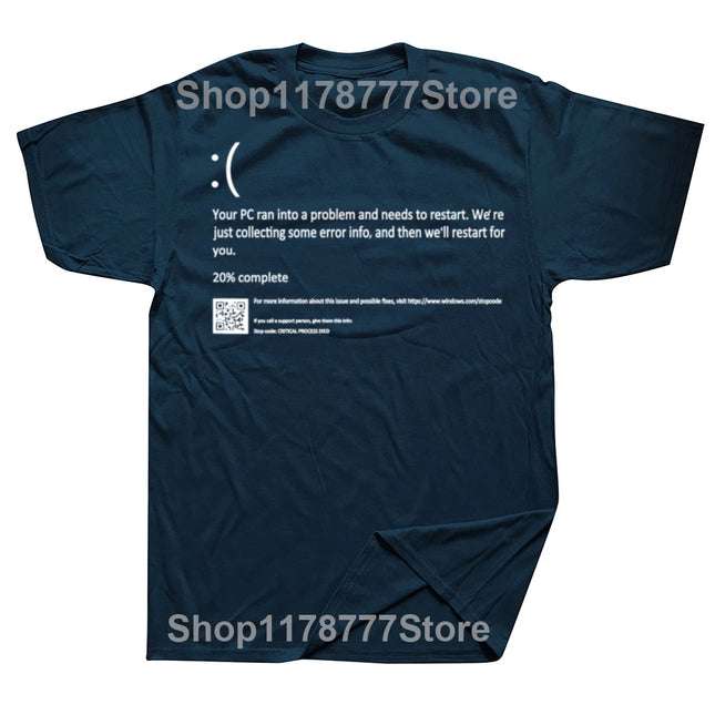 Funny Blue Screen of Death Geek Halloween Party Graphic T-shirts Men Fashion Casual Tshirt 100% Cotton Loose Oversized T Shirt