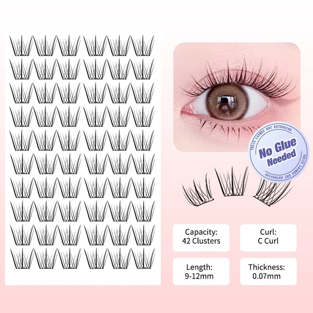 Natural Look Self-Adhesive Eyelash Clusters, No Glue Needed, Individual Lashes, Reusable, Soft Lash Extensions for Beginners, Easy