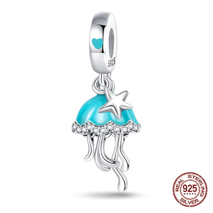 Charm 925 Silver Blue Ocean Life Theme Charm Beads Fit 3mm Original Bracelet For Women DIY Pendants Luxury Jewelry Gift Hot Sale