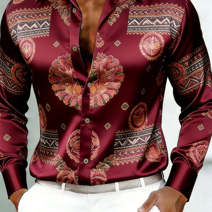 New Colorful Fluid Art Printed Men's Long Sleeve Shirt Trendy Brand Personalized Casual Slimming Shirt