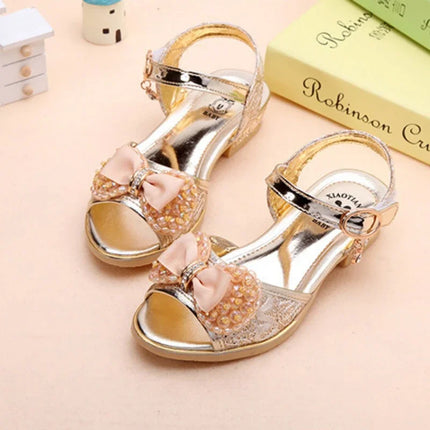 Girls Princess Shoes Summer Children High Heels Open-toe Party Wedding Toddlers Sandals Non-slip Kids Causal Sequins Beach Shoes