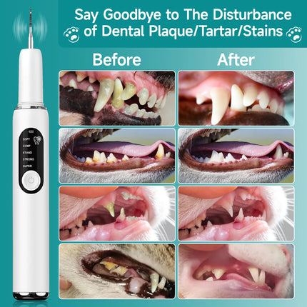 Pet Teeth Cleaning Kit Dog Ultrasonic Canine Plaque Remover for Teeth with LED Light 5 Modes USB Charge Dog Sonic Tooth Cleaner