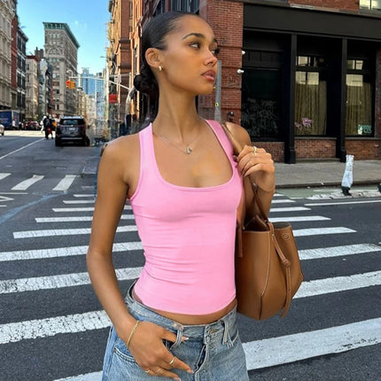 Hugcitar 2025 Summer Solid Straps Sexy Slim Crop Tank Top Women Casual Y2K Clothes Streetwear Party Sport Festival Wholesale