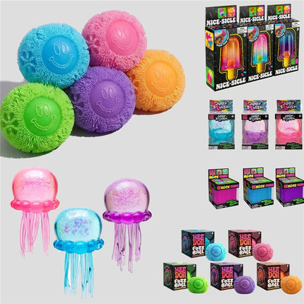 Needoh Fuzz Ball Smile Soft Jellyfish Squish Squeeze Toy Stress Anxiety Relief Stress Sensory Waterproof Water Play Sensory Toy