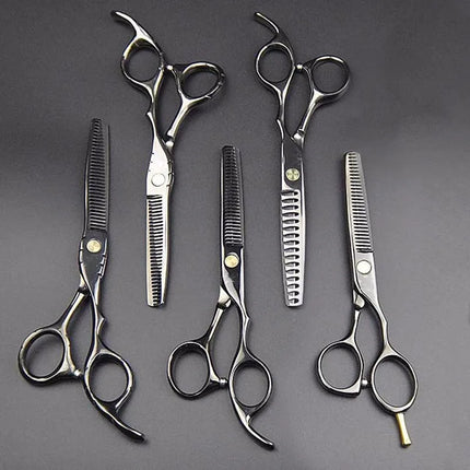 Japan 440C Titanium Qlating Barber Professional Scissors for Hairdresser 5.5 / 6.0 Cutting Thinning Black Hair Scissor Shears