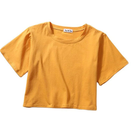 Summer Short Sleeve T Shirts Women  Solid T-shirt O Neck High Waist Crop Top Tee Female Casual Loose T Shirt
