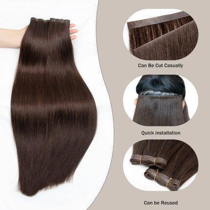 Invisible Long Tape PU Weft Human Hair Bundles Real Natural Hair Seamless & Glueless Injected Tape In Hair Extensions Thick Ends