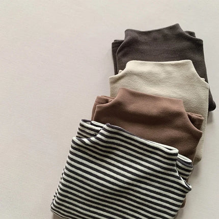 Autumn Winter Children T-Shirts 1-6Y Boys Girls Turtleneck Warm Striped Long Sleeve T Shirts Tops Tees Toddler Wear Kids Clothes