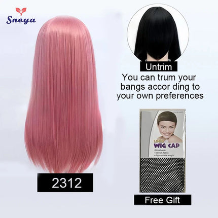 Snoya 60cm synthetic long straight cosplay wig with bangs Heat Resistant hair Anime pink blonde red blue purple women wig