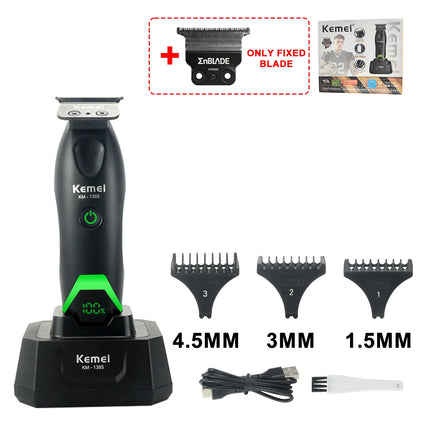 Kemei KM-1385 Professional Hair Clipper T-Blade 7500RPM 5W DC Motor with Dock LED Display 1400mAh Men's Hair Trimmer Machine