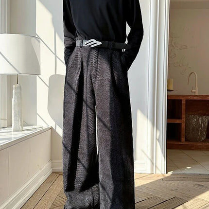 Nerazzurri Spring Autumn Long Velvet Wide Leg Pants for Men High Waist Loose Casual Flowy Soft Luxury Menswear Clothing 2026