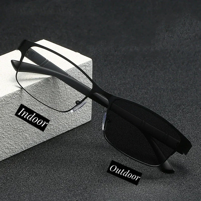 Smart Photochromic Near Sight Sun Glasses for Business Women Men Retro Metal Half Frame Myopia Eyewear Anti-UV Minus Goggles