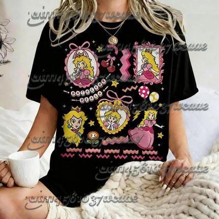 Mario Princess Peach Girly Tee 2026 Short Sleeve Men's T-Shirt Summer Top Gift for Boyfriend Family Matching