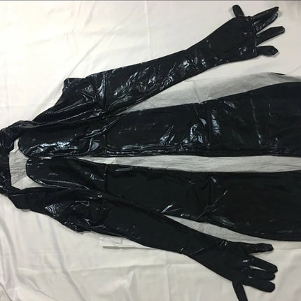 Plus Size Faux Leather Exotic Sexy Lingerie Female Bodysuit Zipper Open Crotch Jumpsuit Clubwear DS Crotchless Latex Catsuit