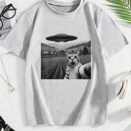 Funny Casual Ufo Cat Kawaii Design Print T Shirts Kids Children's T-shirt Anime Boys Girls Summer Spring Casual Top Tee