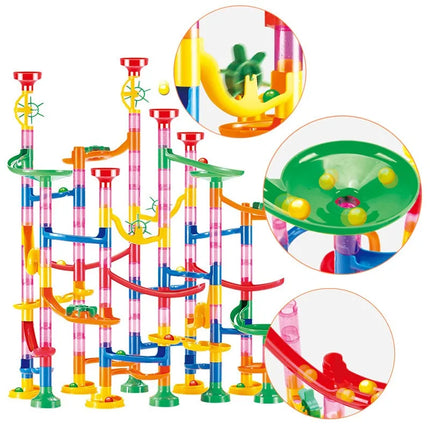 Colorful marble track building block set, creative builder track ball slide toy, track assembly building block toy.