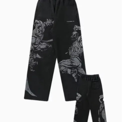 2026 Young American trendy sweatpants collaboration anime joggers cotton terry print wide-leg casual pants hip-hop street pants