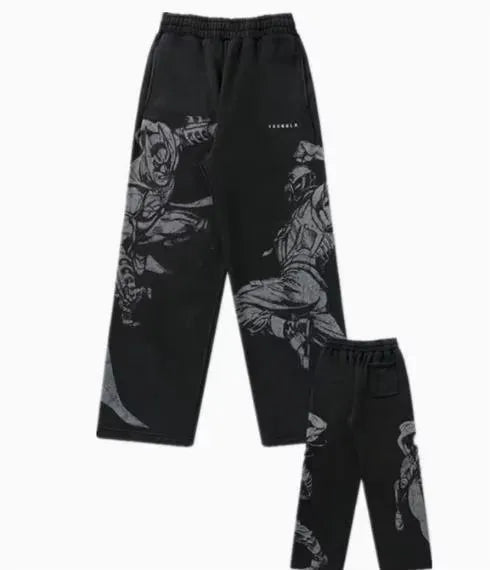 2026 Young American trendy sweatpants collaboration anime joggers cotton terry print wide-leg casual pants hip-hop street pants