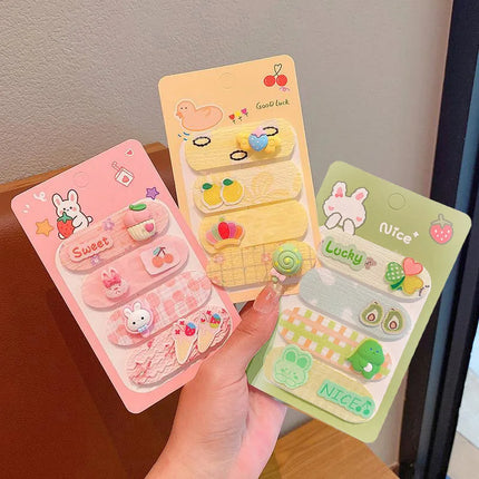 Summer New Baby Girl Bangs Stickers Set Cute Cartoon Sweet Flower Princess Side Clips Kids Headdress Hair Artifact Photo Props