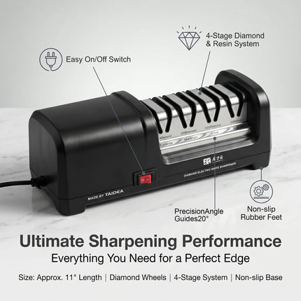 20-Degree Electric Knife Sharpener TG2102 – 4 Stages: Sharpening + Polishing for Kitchen Knives