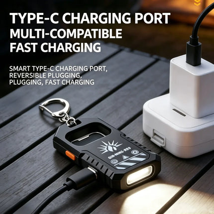 Strong Light LED Keychain Flashlight USB C Rechargeable Waterproof Torch with COB Light Source and Bottle Opener Camping Lantern