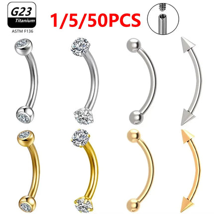 1/5/50pcs G23 Titanium ASTM-F136 Piercings Eyebrow  zircon Earring Internal thread Eyebrow Body Jewelry Wholesale