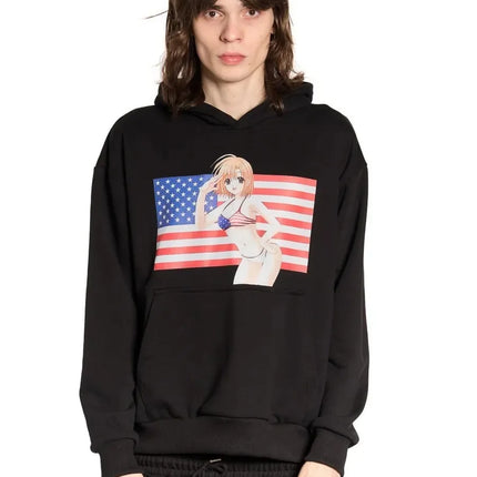 Y2K Gothic American Girl Hoodie Street Casual Pullover Mens Womens Anime Hoodie Black Goth Oversized Pullover Clothes