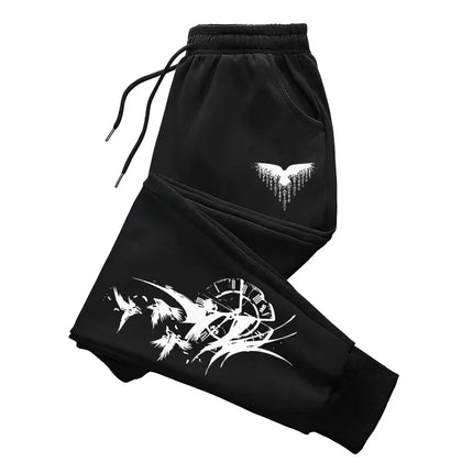 2025 Trendy Men Jogger Pants Autumn Winter Casual Comfort Trousers Sporty Outdoor Sweatpants Raven Print Fashion Design Bottoms