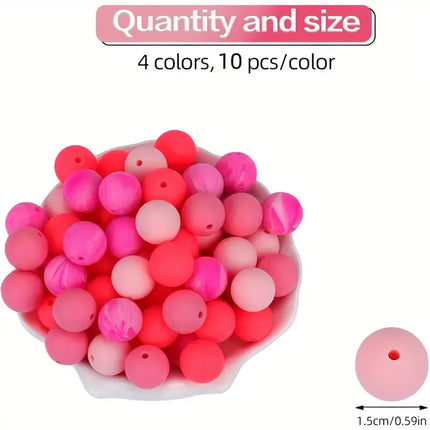 40/80PCS 15mm silicone bead combination set, perfect for DIY handmade crafts such as keychains, necklaces, bracelets, etc.