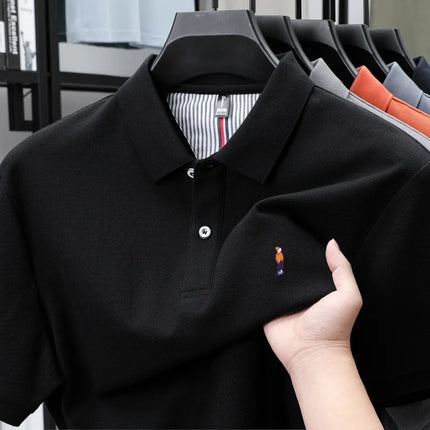 100% Cotton High-End Brand Men's Short Sleeve Polo Shirt with Cartoon Character Embroidery - New Summer Comfortable, Breathable Fashion T-shirt
