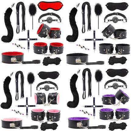 BDSM Kits Adults Sex Toys For Women Men Handcuffs Nipple Clamps Whip Spanking Sex Metal Anal Plug Vibrator Butt Bdsm Bondage Set