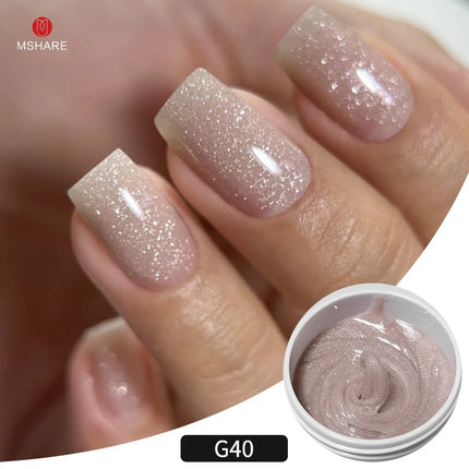 MSHARE 50g Shimmer Pink White Acrylic Gel TPO Free Glitter Shiny Extension Acryl Hard Gel Nails Sculpting Construction