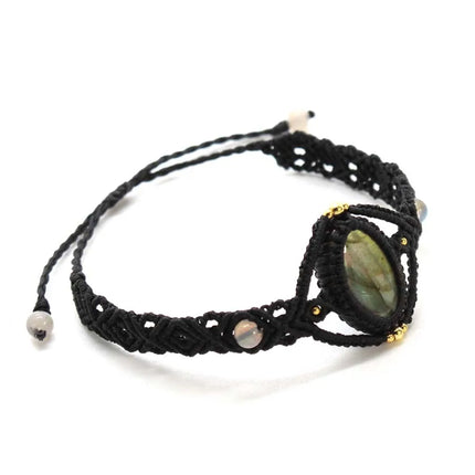 Handmade Braided Macrame Labradorite Crystal Stone Bracelets For Women Girl Natural Spectrolie Weave Adjustable Bracelet Jewelry