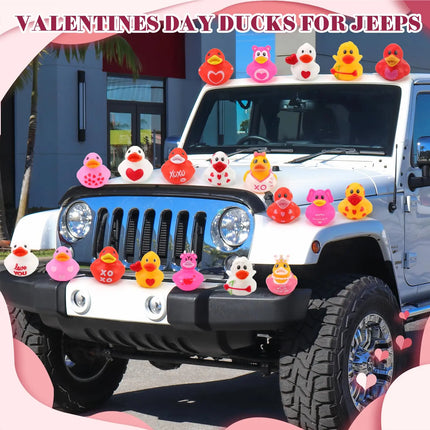 12-60pcs Valentines Day Rubber Ducks,Funny Jeeps Ducks for Ducking,Bulk Mini Small Rubber Duckies,Pool Bathtub Toys Party Favors