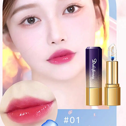 Transparent Flower Jelly Temperature Color-changing Lipstick long-lasting waterproof non stick cup  Anti-drying Lips Skin Care