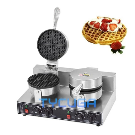 185mm Nonstick Plate Double Head Electric Waffle Maker Cake Baking Machine Round Gofreras Kitchen Home Commercial Appliance Use