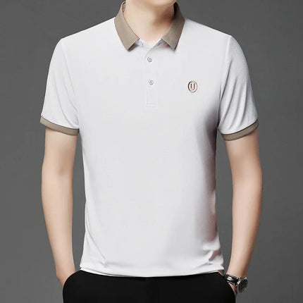2024 Men's New Embroidered Cotton Business Casual Short Sleeve POLO Shirt Fashion Short Sleeve Comfortable and Breathable Top