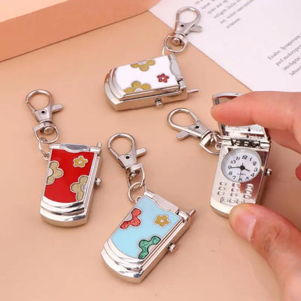 1 Piece Fashion Retro Cute Backpack Pendant Flip Phone Keychain Watch Hanging Watch Creative Gift