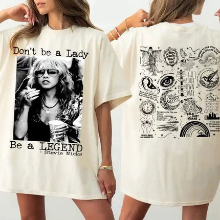 T-shirt de la tournée musicale "Don't Be A Lady Be A Legend" Stevie Nicks, t-shirt décontracté ample, imprimé col rond en coton, cadeau unisexe pour les fans.