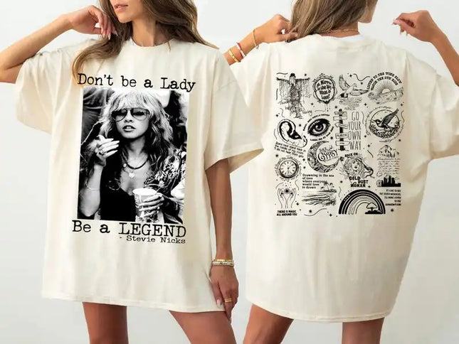 T-shirt de la tournée musicale "Don't Be A Lady Be A Legend" Stevie Nicks, t-shirt décontracté ample, imprimé col rond en coton, cadeau unisexe pour les fans.