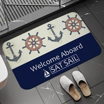 Bath Mats Chic Nautical Anchor Boat Navy Blue Stripes Bathroom Floor Carpet Washable Non-slip Living Room Door Kitchen doormat