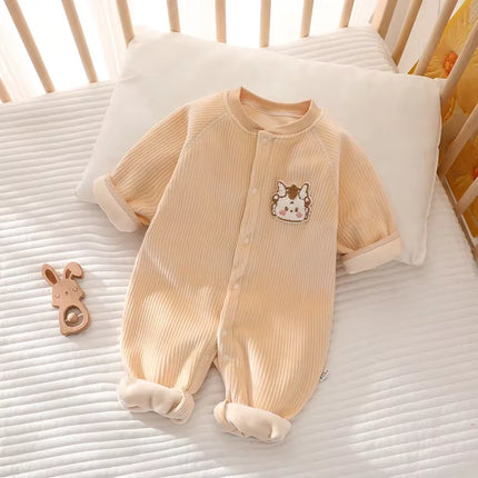 Autumn Winter Baby Jumpsuit Long Sleeves and Long Pants Warm Double-faced Fleece Cartoon Design for Boys Girls Bodysuit