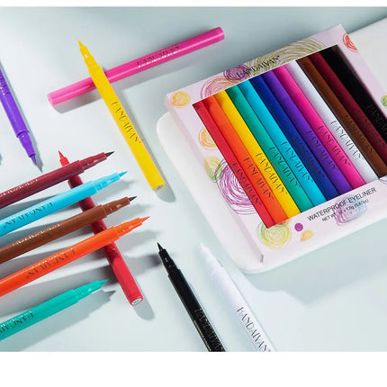 12-Piece Set Matte Colored Eyeliner Pens - Quick-Drying, Non-Smudging Liquid Eyeliner Pens