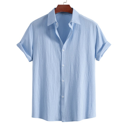 Men's Summer Lapel Short Sleeve Solid Color Button Cardigan, Fashionable Cotton Men's Shirt Tops