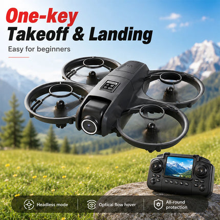 ZNLYRION YL3PK Mini Full Protective Drone With 2.4 Inch Screen Remote Dual Camera Optical Flow Hover 2 Batteries Indoor RC Quadcopter