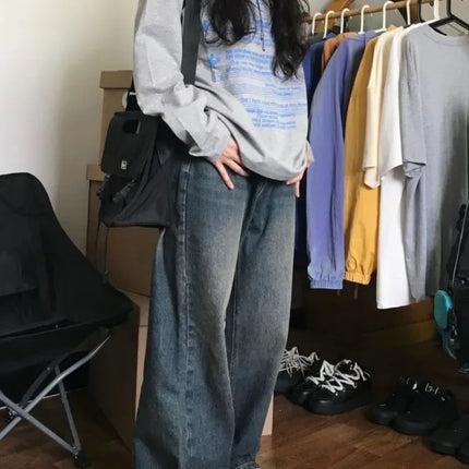 Cotton Letter Hoodie Women Long Sleeve O-neck Casual Oversized Tops Y2k Top Clothes for Teens Japanese Fashion Y2k Sweatshirts